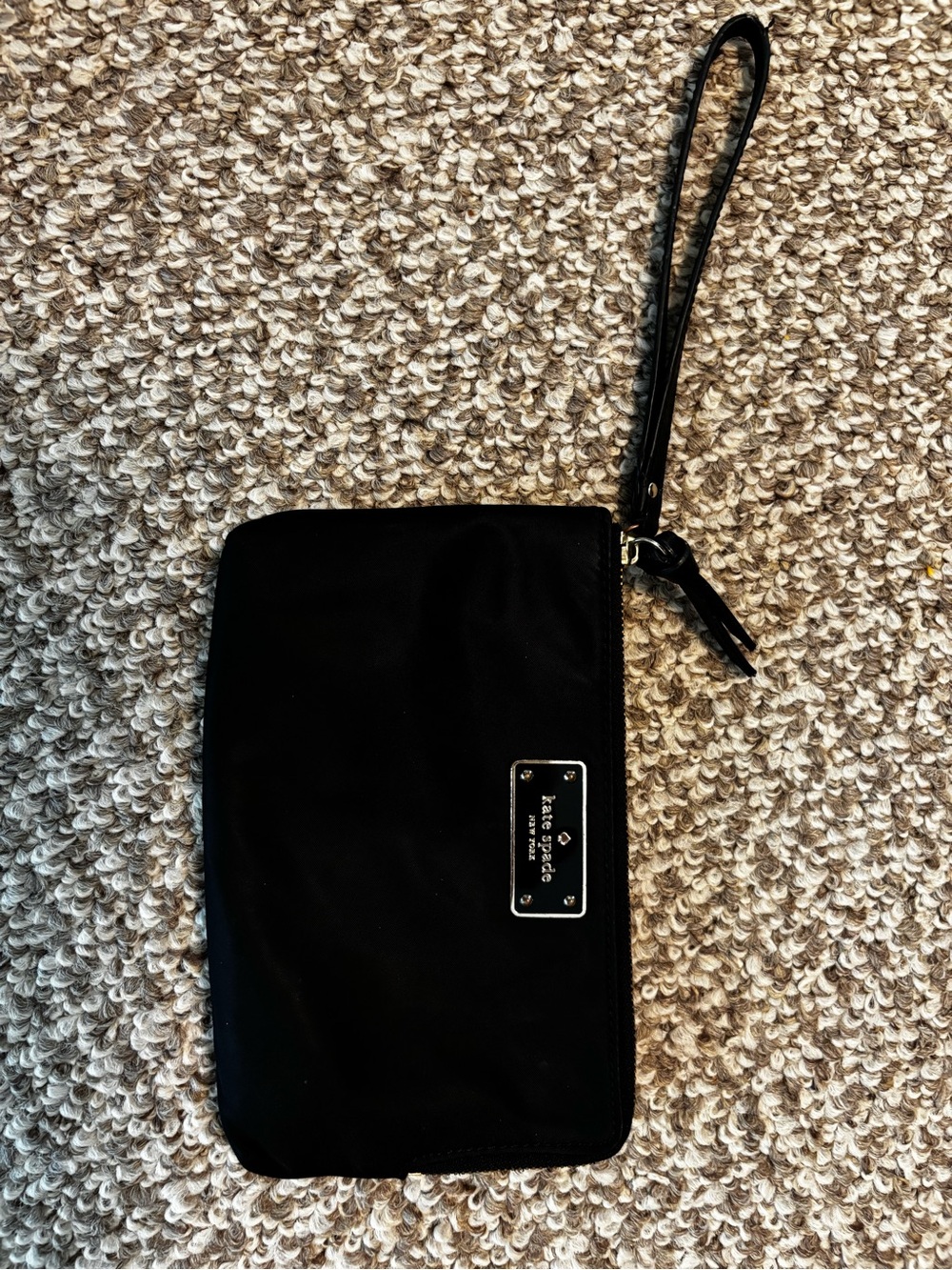kate spade black nylon wristlet with logo plaque